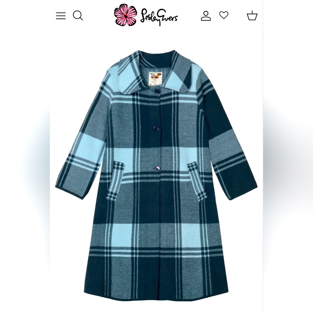 Lesley Evers NATALIE coat Ocean Blue Plaid M/L US 8 10 12
